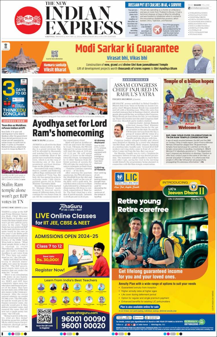 Portada de New Indian Express (India)