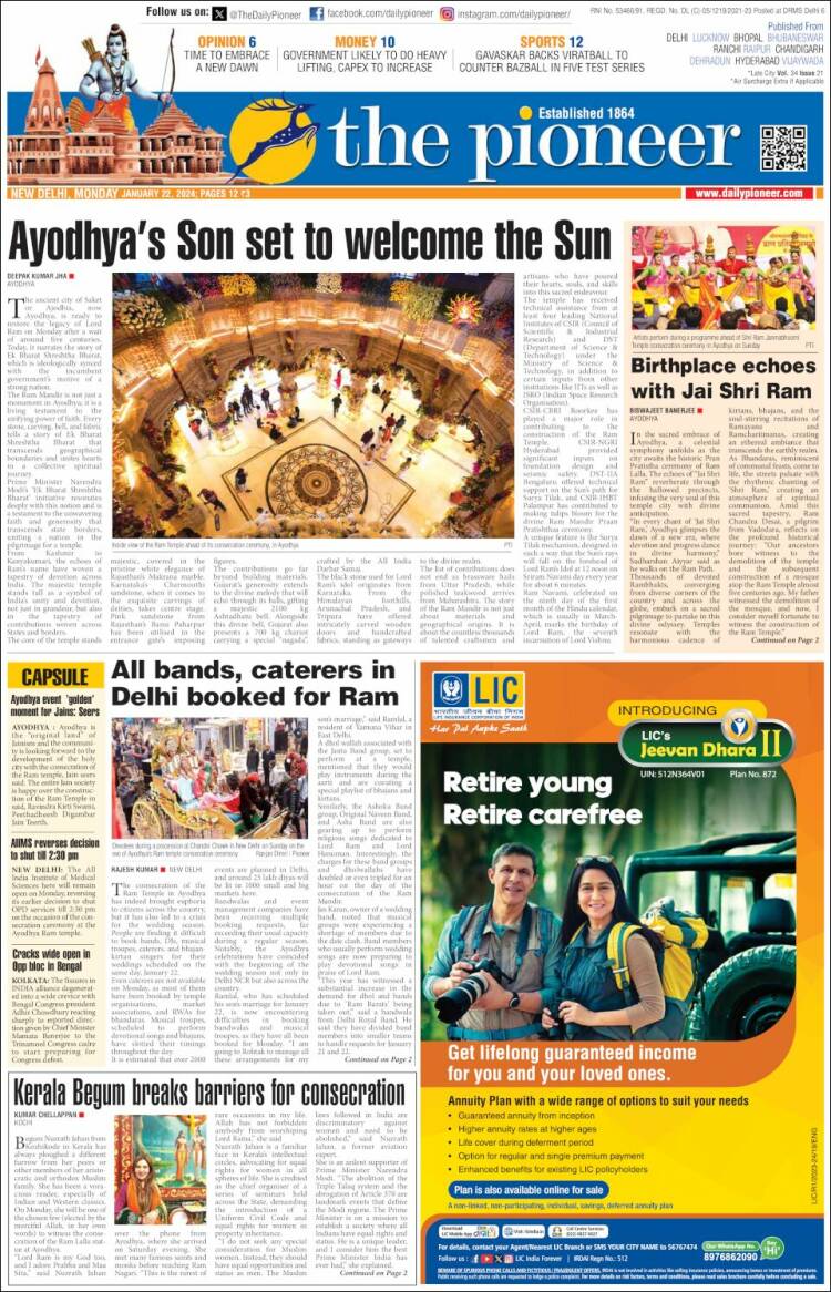 Portada de The Pioneer (India)