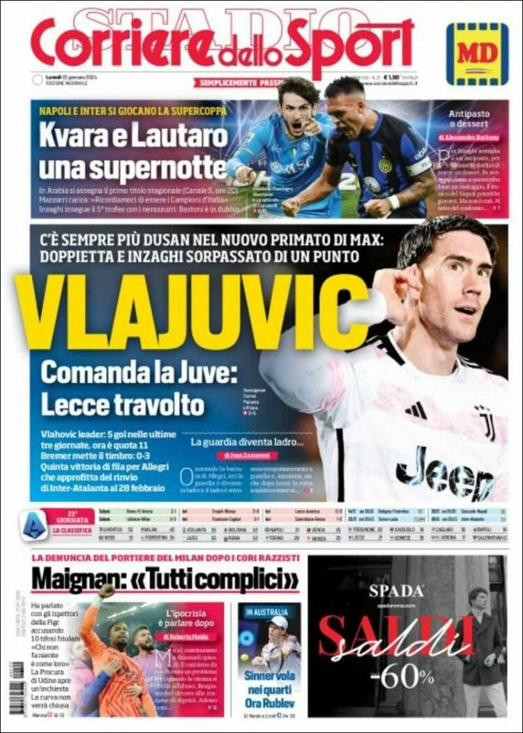 Portada de Corriere dello Sport (Italia)
