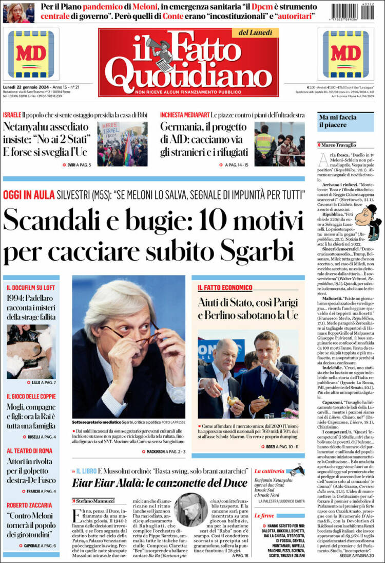 Portada de Il Fatto Quotidiano (Italia)