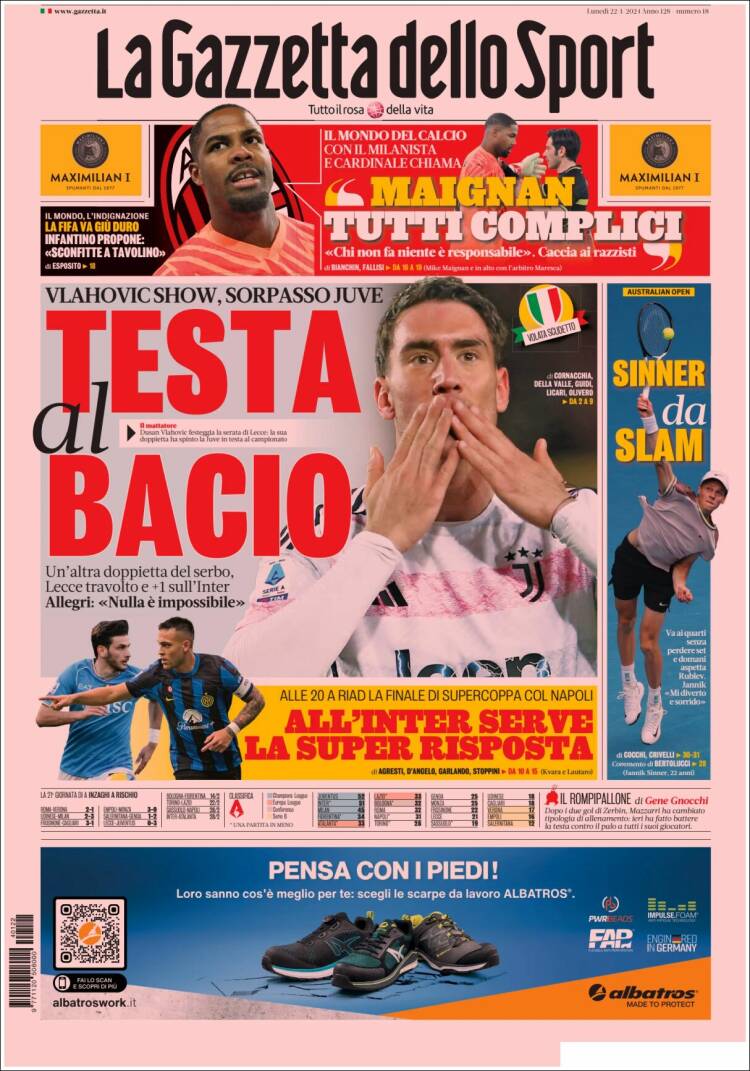 Portada de La Gazzetta dello Sport (Italia)
