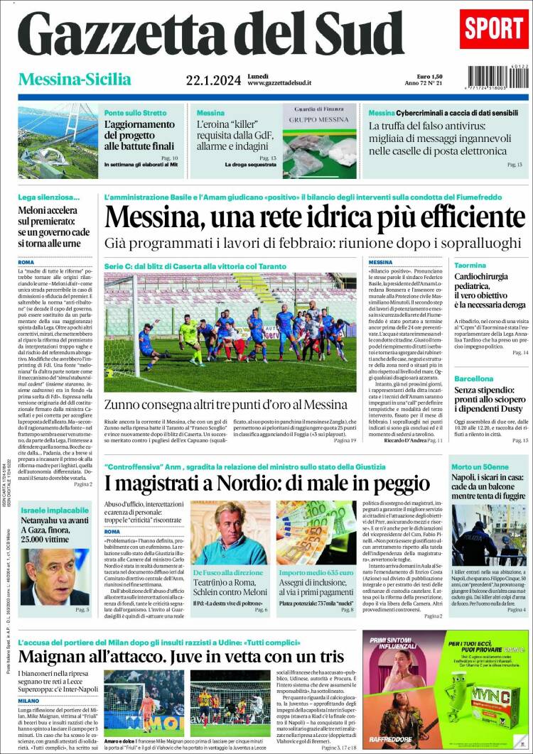 Portada de Gazzetta del Sud (Italia)