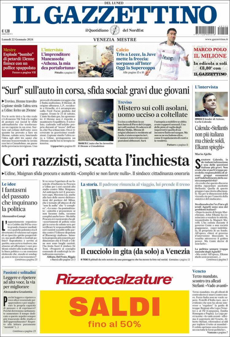 Portada de Il Gazzettino (Italia)