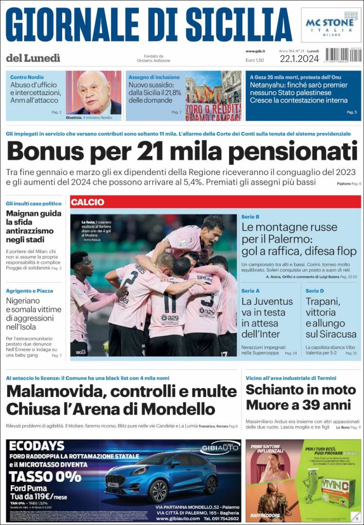 Portada de Giornale di Sicilia (Italia)