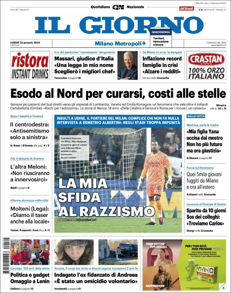 Portada de Il Giorno (Italia)