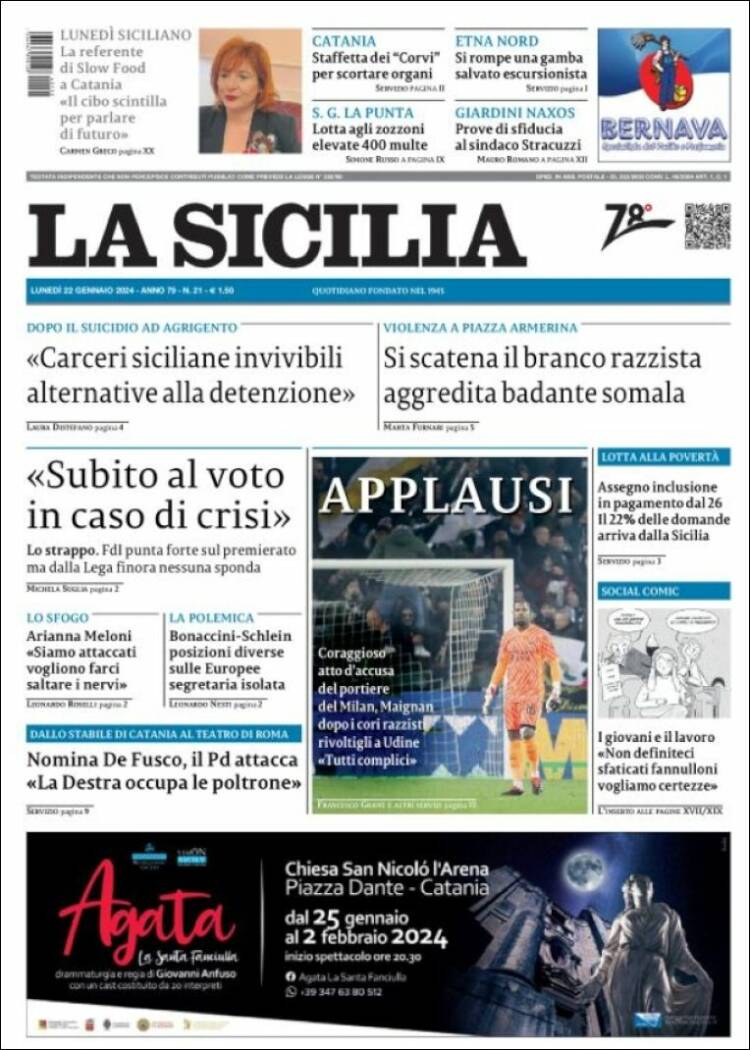 Portada de La Sicilia (Italia)