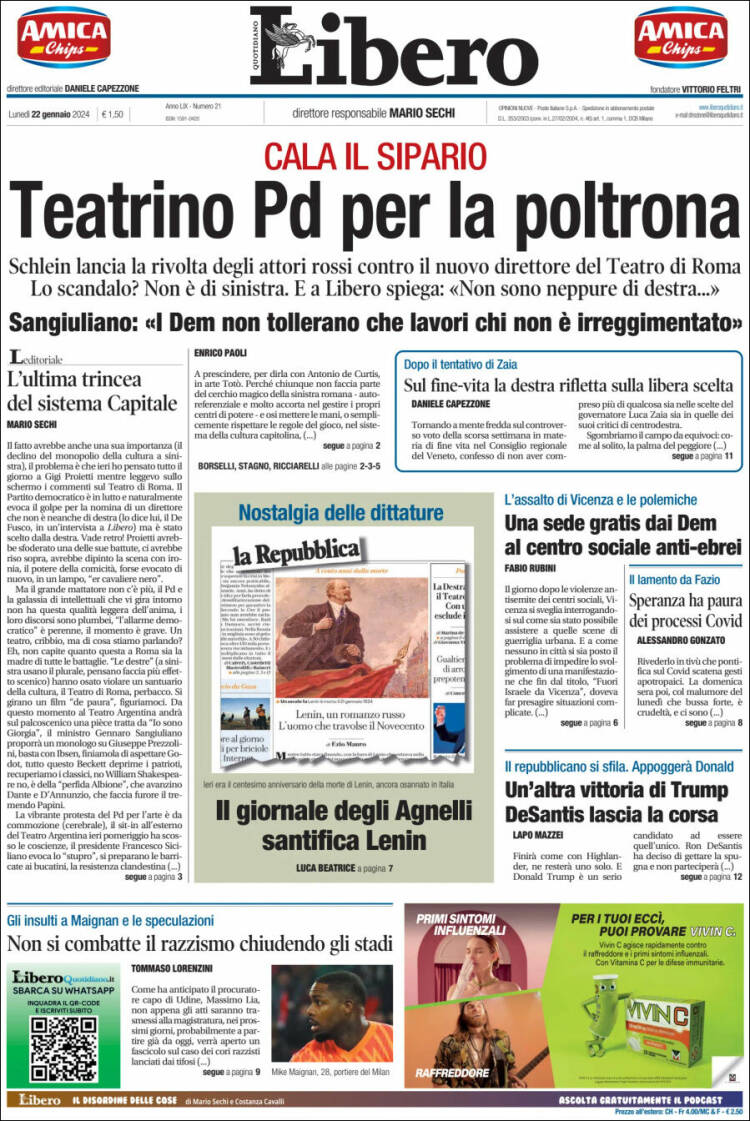 Portada de Libero (Italia)