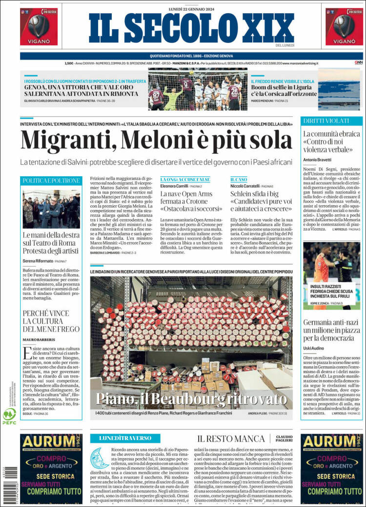 Portada de Il Secolo XIX (Italia)