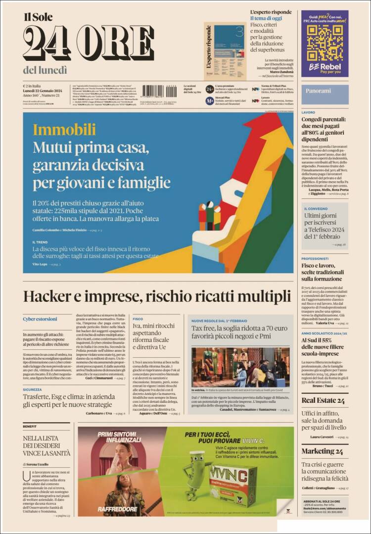 Portada de Il Sole 24 ORE (Italia)