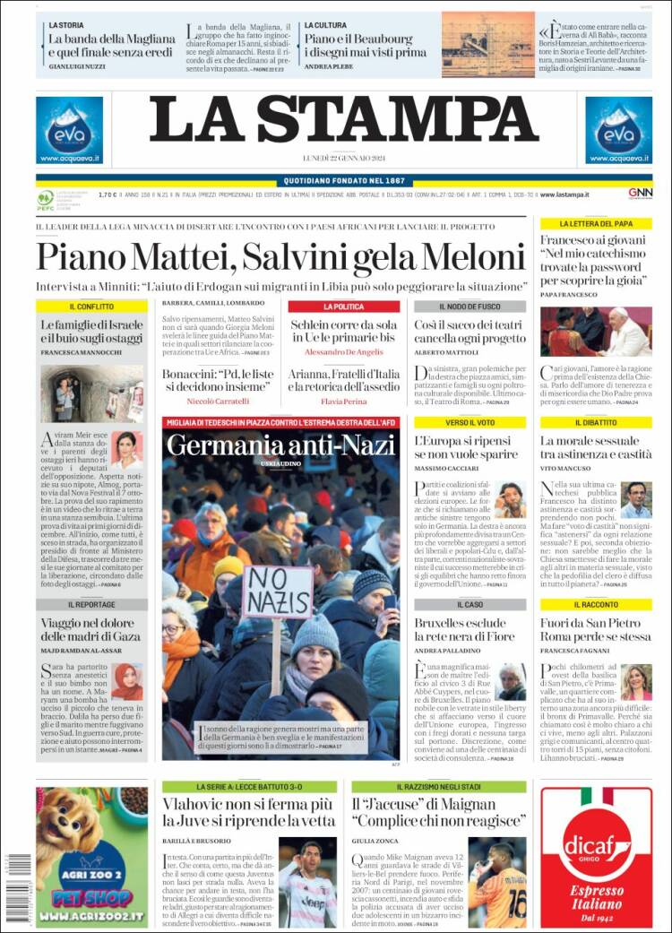 Portada de La Stampa (Italia)