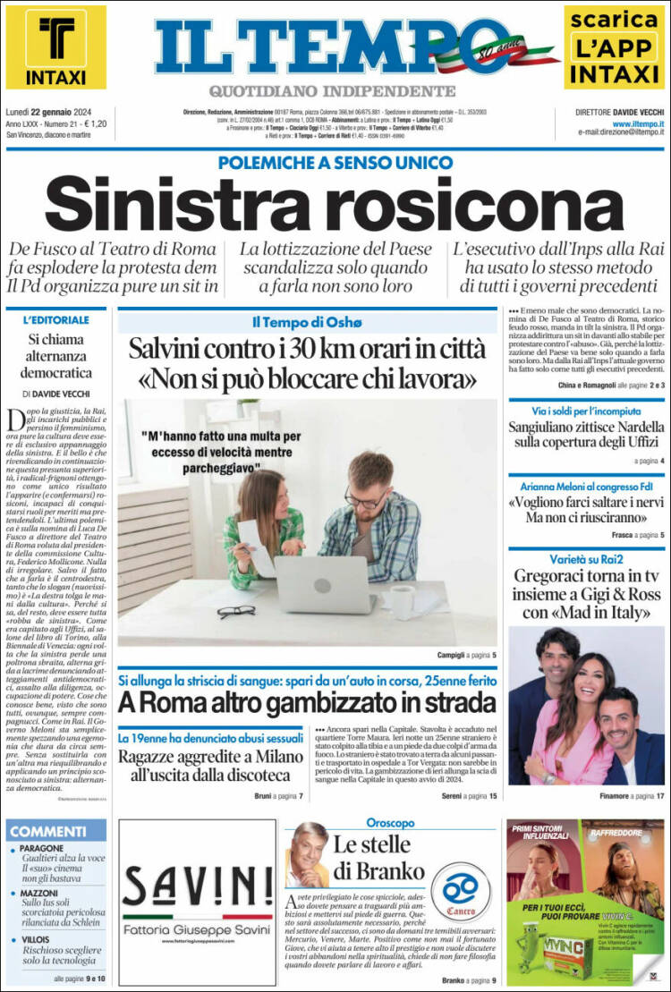 Portada de Il Tempo (Italia)