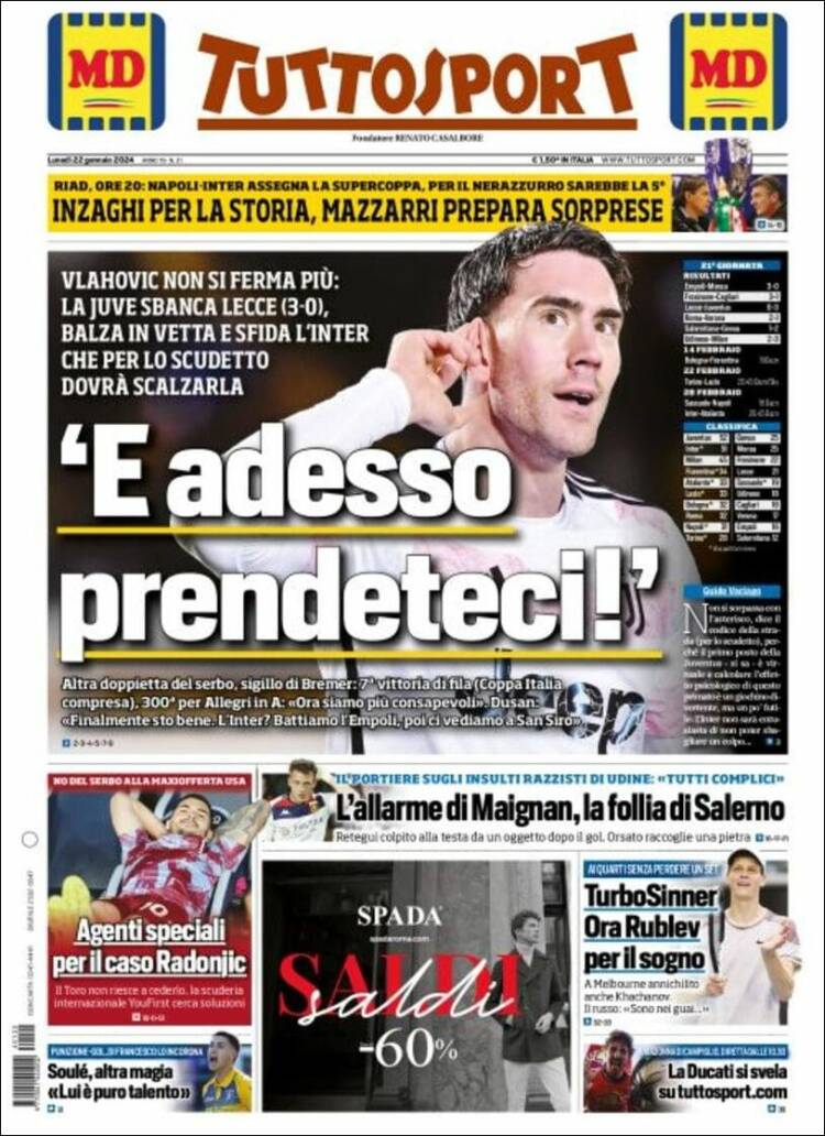Portada de Tuttosport (Italia)
