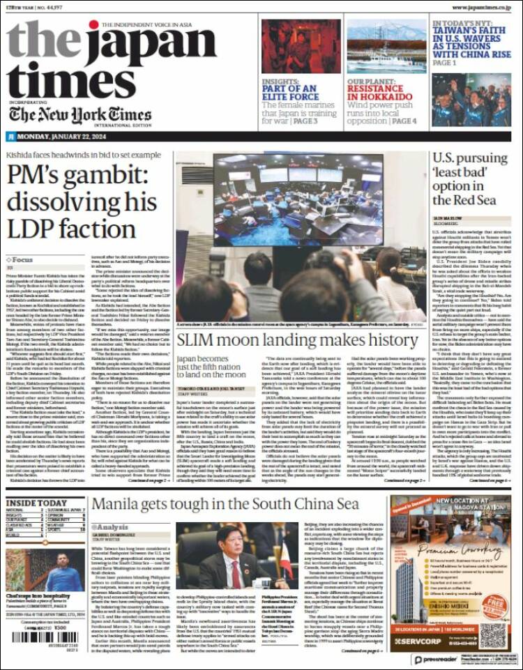 Portada de The Japan Times (Jap&oacute;n)