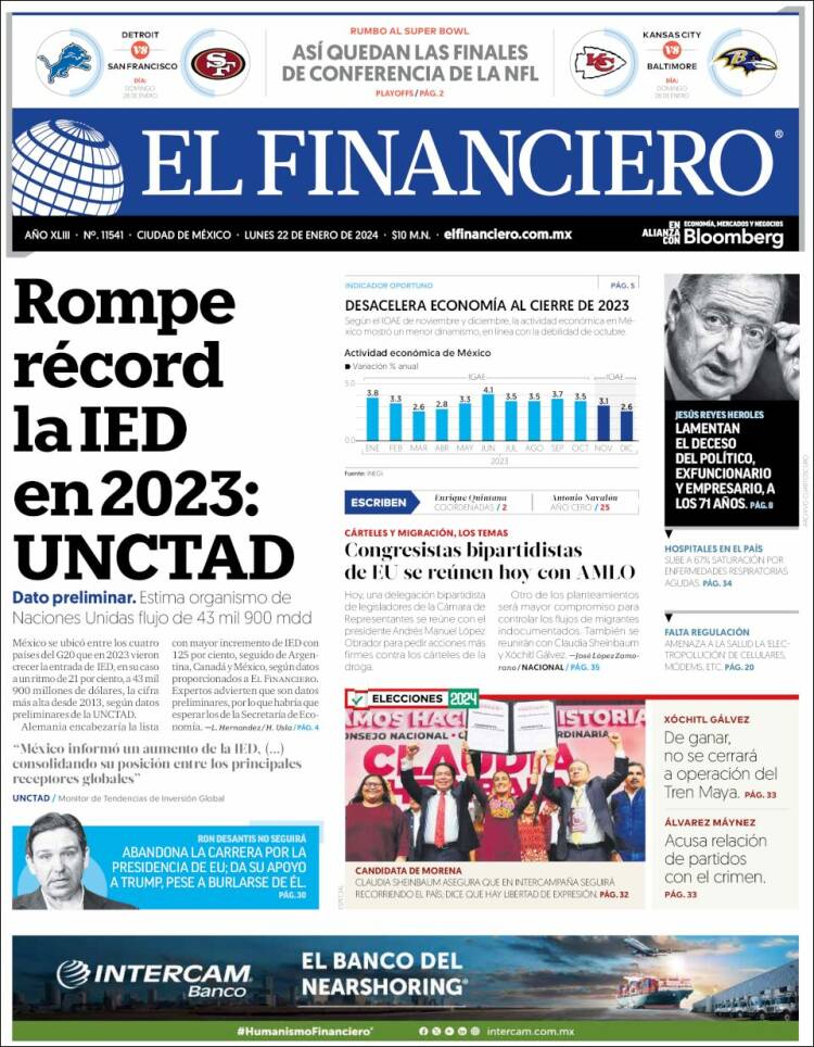 Portada de El Financiero (México)