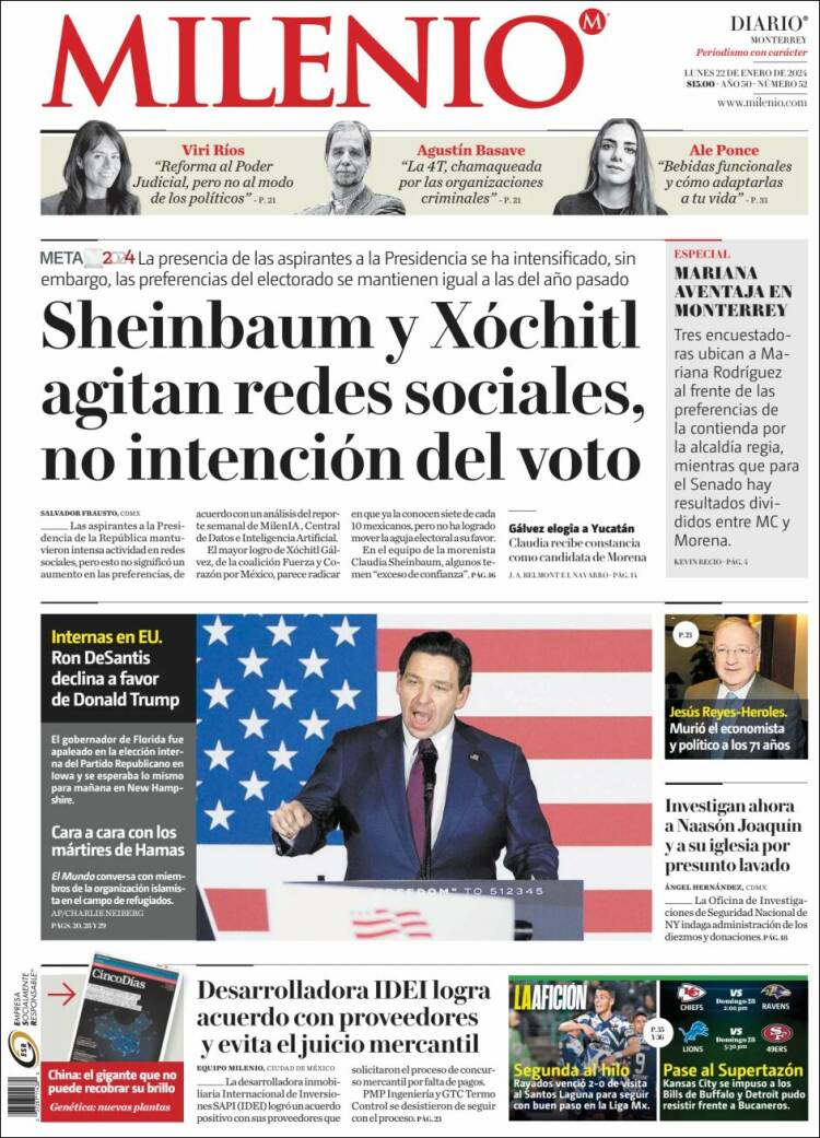 Portada de Milenio de Monterrey (México)