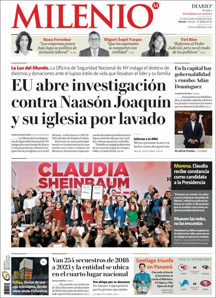 Portada de Milenio de Puebla (México)