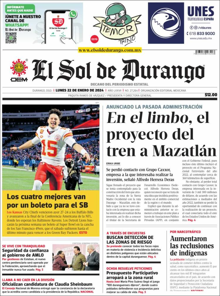 Portada de El Sol de Durango (México)