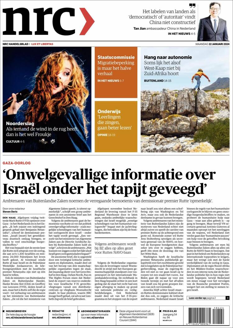 Portada de NRC Handelsblad (Pa&iacute;ses Bajos)