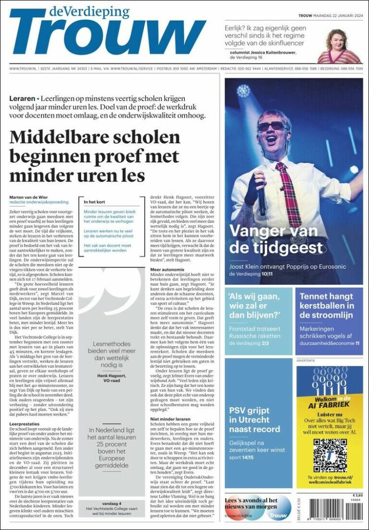 Portada de Trouw (Pa&iacute;ses Bajos)