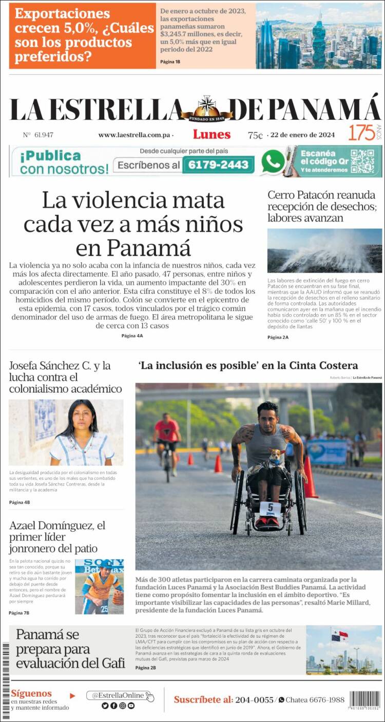 Portada de La Estrella de Panamá (Panam&aacute;)