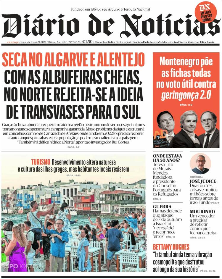 Portada de Diário de Noticias (Portugal)
