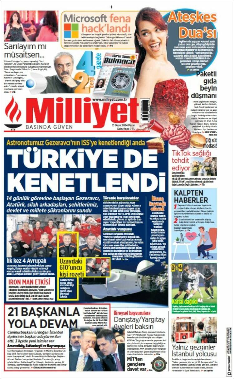 Portada de Milliyet (Turqu&iacute;a)
