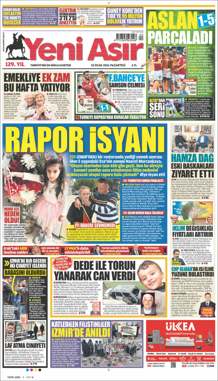 Portada de Yeni Asır (Turqu&iacute;a)