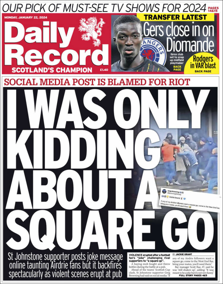 Portada de Daily Record (Reino Unido)