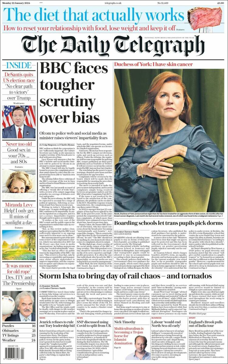 Portada de Daily Telegraph (Reino Unido)