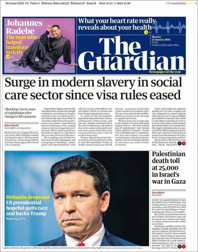 Portada de The Guardian (Reino Unido)