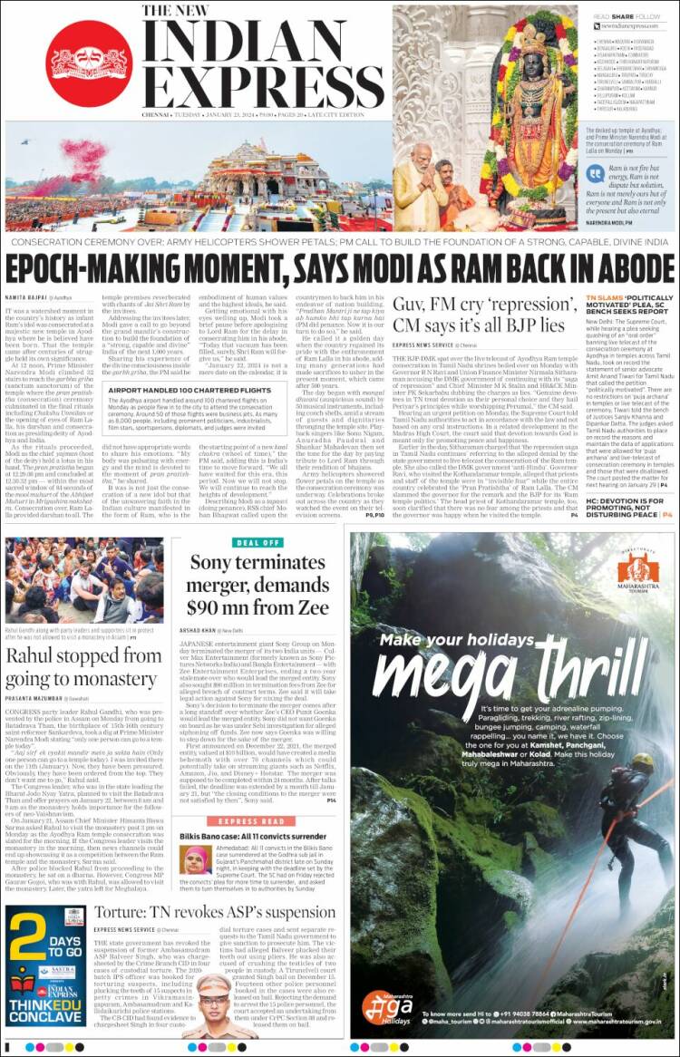 Portada de New Indian Express (India)