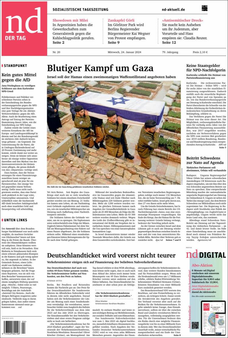 Portada de Neues Deutschland (Alemania)