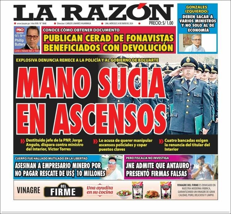 Portada de La Razón (Perú)