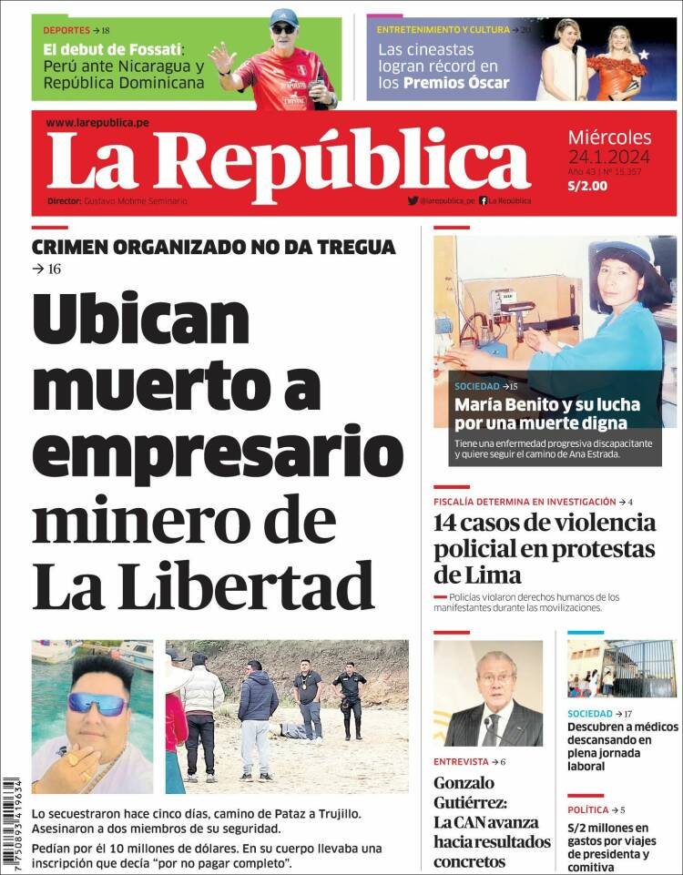 Portada de La Republica (Perú)