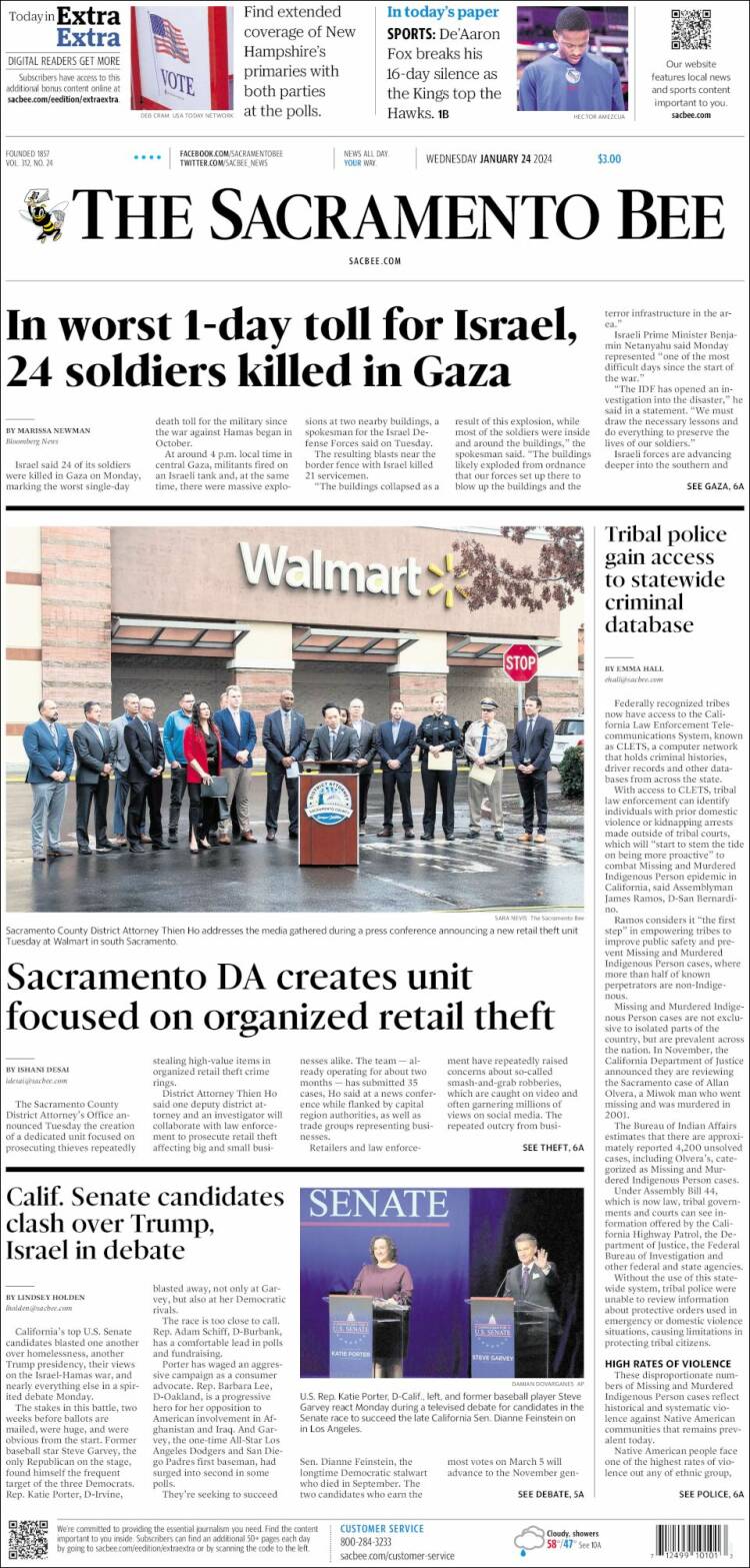 Portada de The Sacramento Bee (USA)