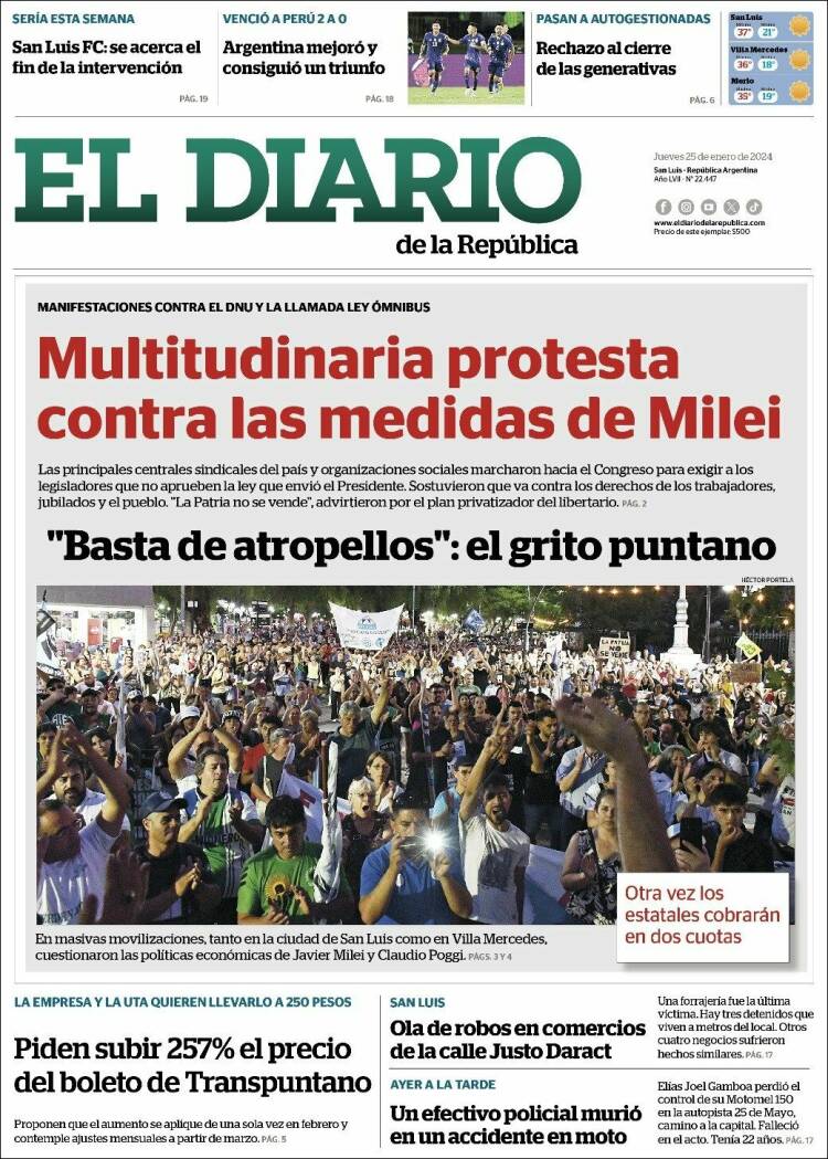 Portada de Diario de la República (Argentina)