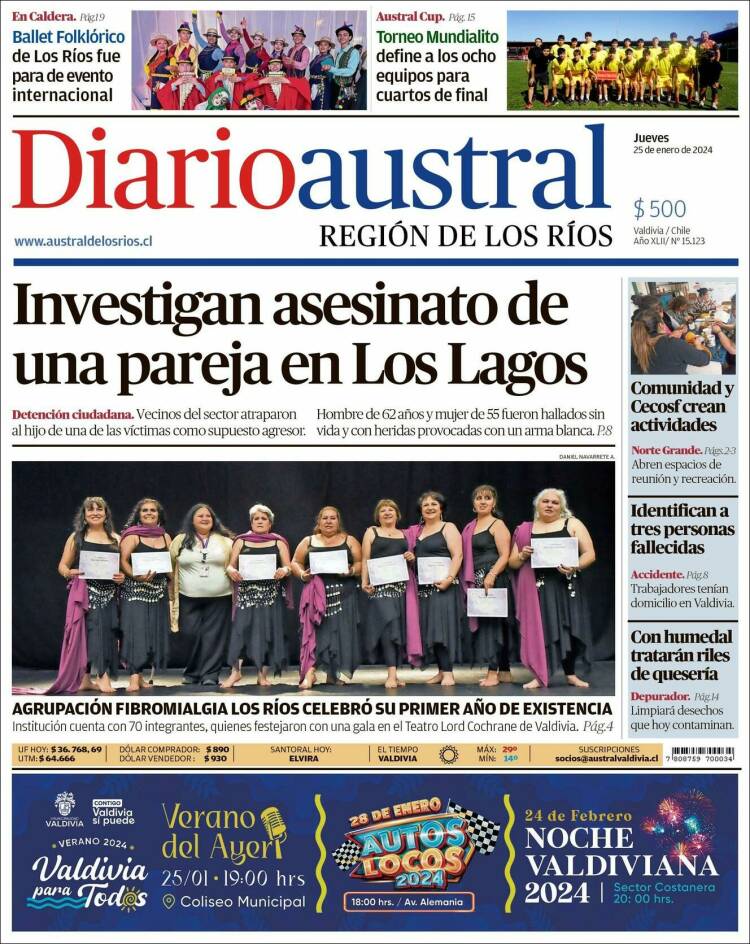 Portada de El Diario Austral de Valdivia (Chile)