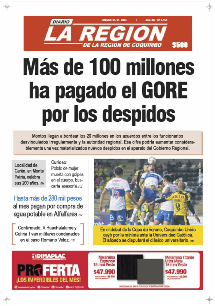 Portada de Diario La Región de Coquimbo (Chile)