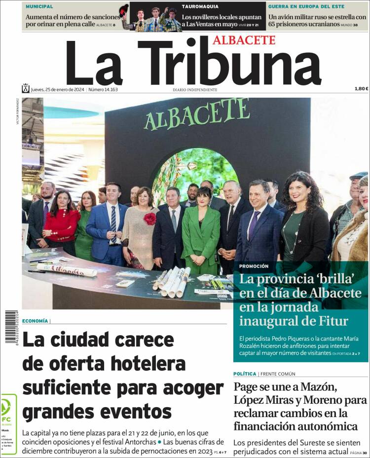 Portada de La Tribuna de Albacete (España)