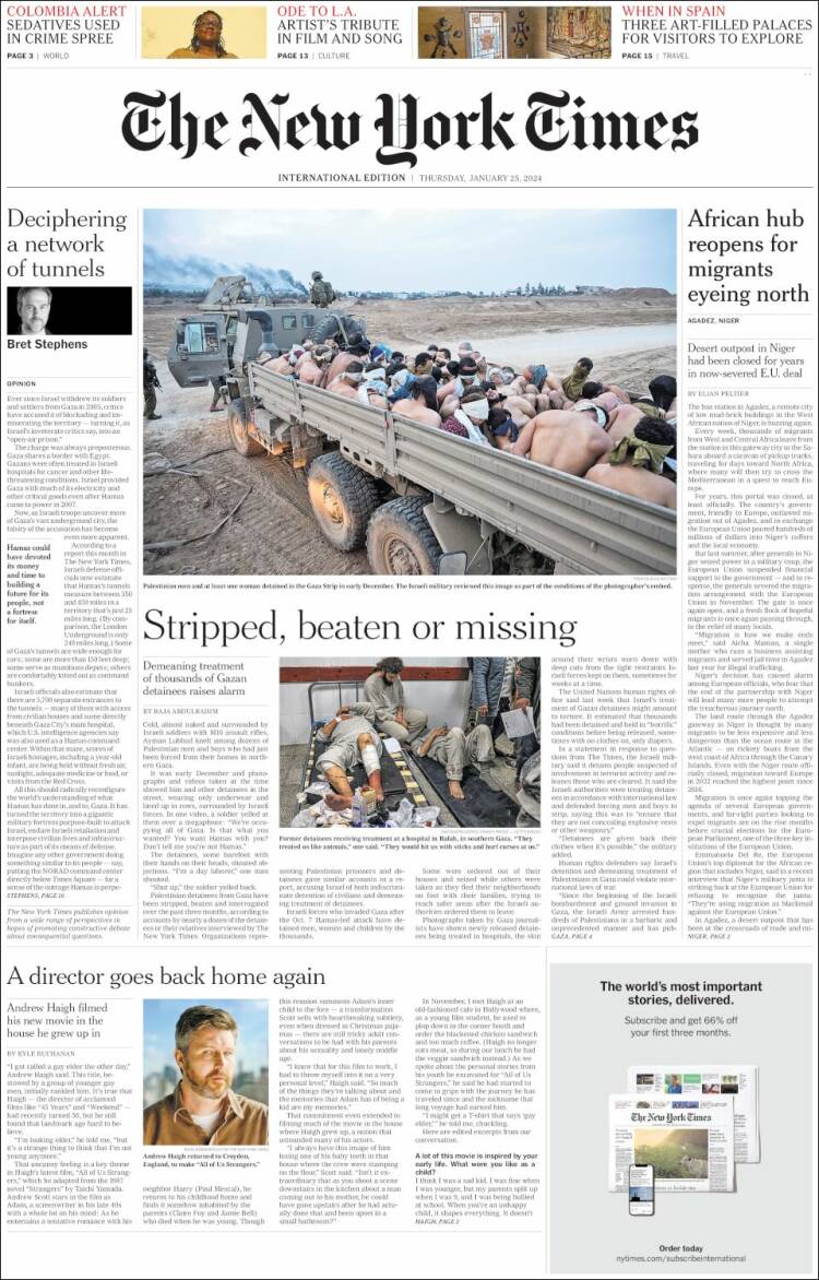 Portada de International New York Times (Europa)