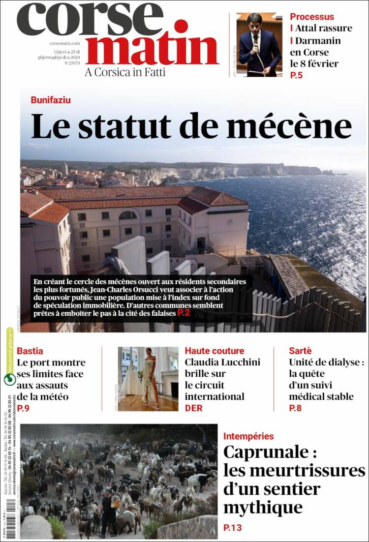 Portada de Corse-Matin (Francia)