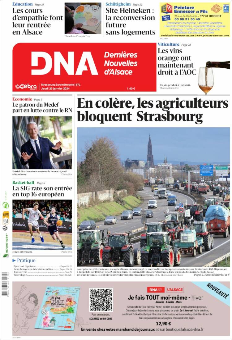 Portada de Les Dernières Nouvelles d'Alsace (Francia)