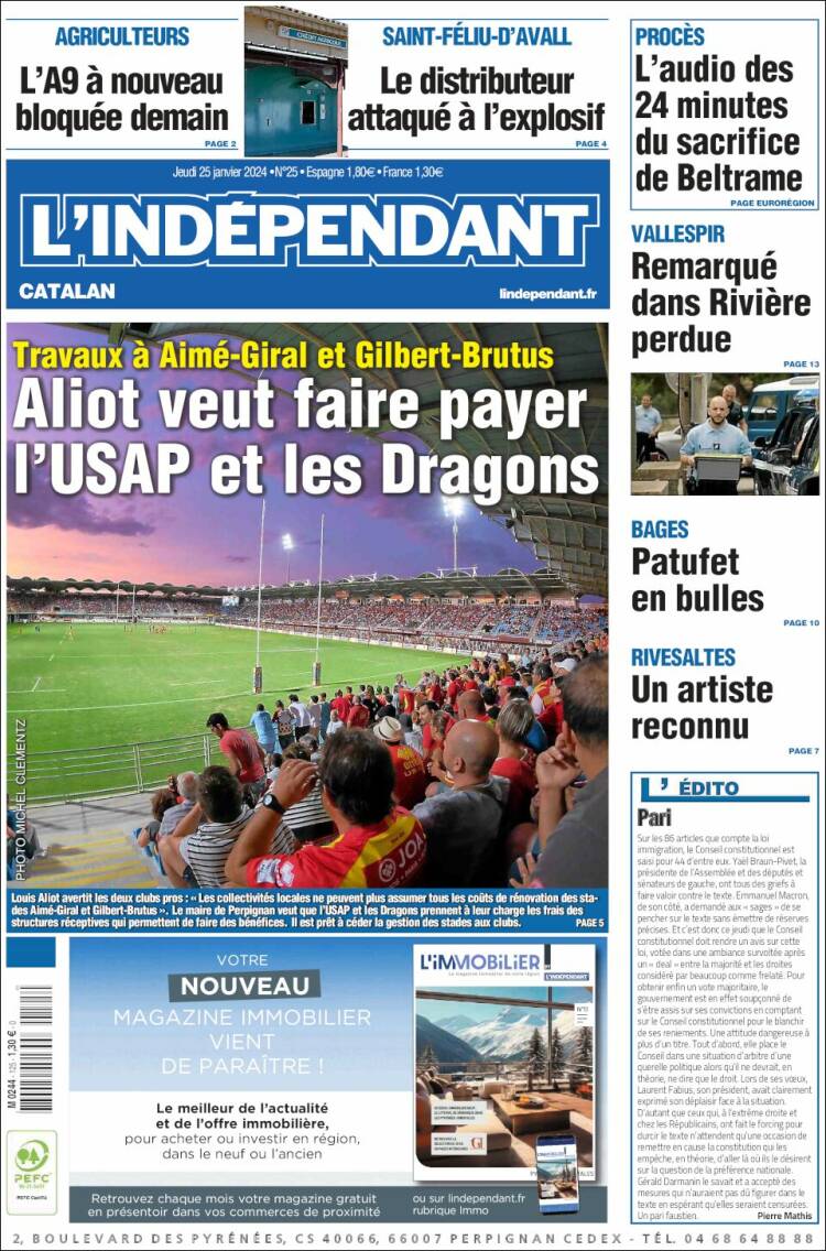 Portada de Le Indépendant (Francia)