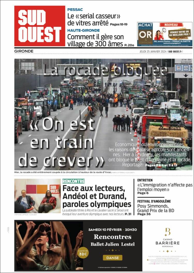 Portada de Sud Ouest (Francia)