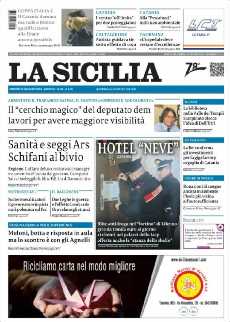 Portada de La Sicilia (Italia)