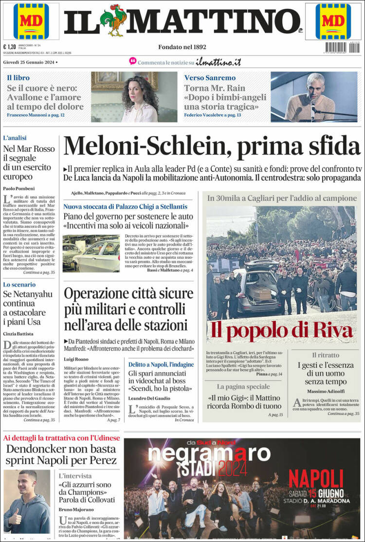 Portada de Il Mattino (Italia)