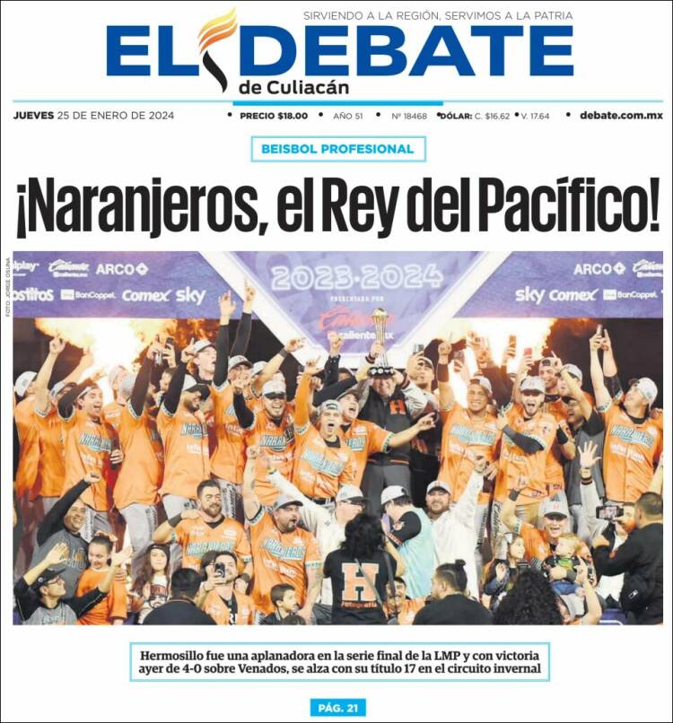 Portada de El Debate de Culiacán (M&eacute;xico)