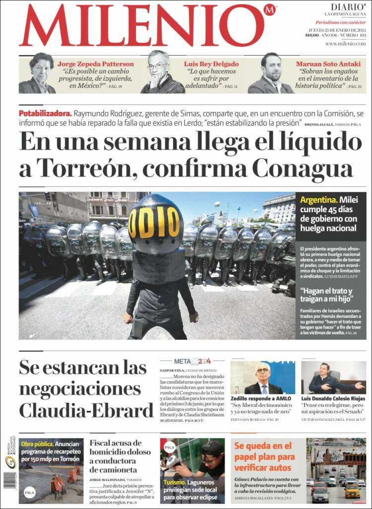 Portada de Milenio - Laguna (México)