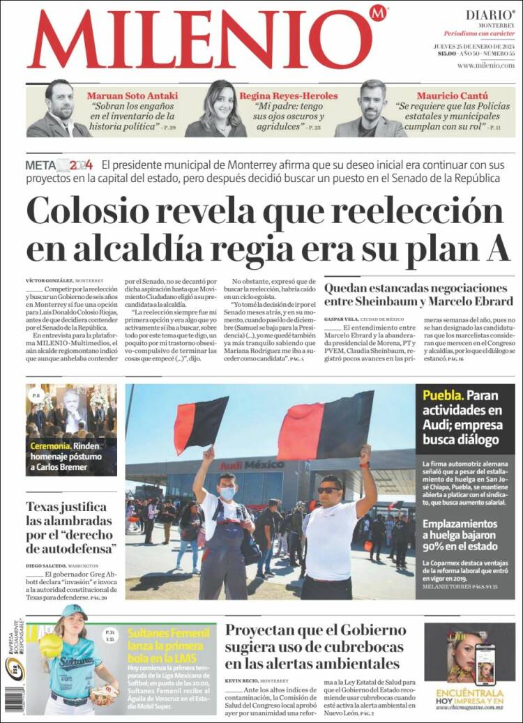 Portada de Milenio de Monterrey (México)