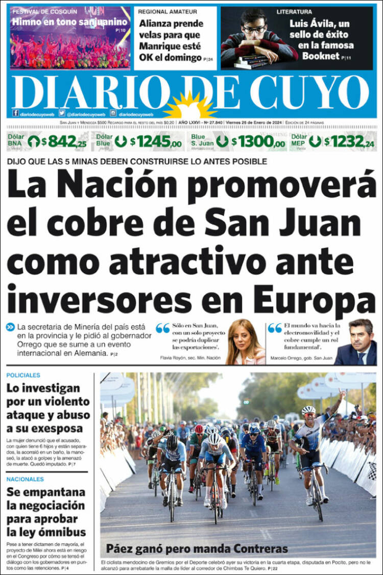 Portada de Diario de Cuyo (Argentina)